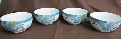 222 Quinta Eliza Teal Lote de 4 Cuencos de Cereal/Sopa 5 1/2" Diam Porcelana Floral Foto 1 de 4