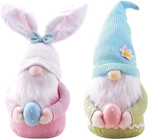 2 Pack of Easter Gnome Bunny with Easter Egg,Handmade Gnome Faceless Plush Doll, - Picture 1 of 12