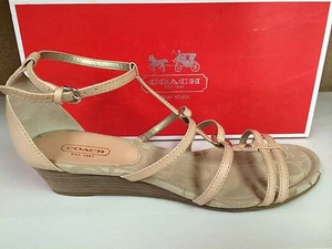 Coach Valinda Women's Strappy Sandals Wedges Heels Leather Shoes US9.5 A4738 - Picture 1 of 4