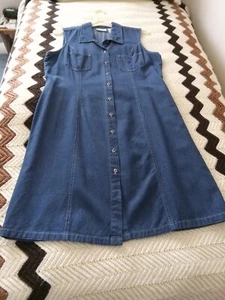 Kathy Ireland ärmelloses Denim Jeanskleid - Large - 2 Fronttaschen - voller Druckknopf - Bild 1 von 5