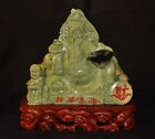 9.6"China Natural Dushan Jade Carved Wealth Ruyi Ingot Jambhala Ornaments Statue