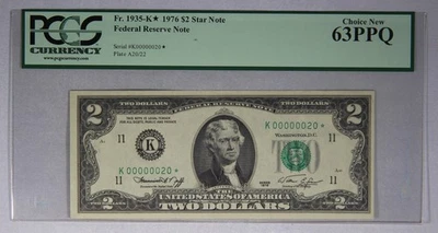 $2 Federal Reserve Note Fr. 1935-K* 1976 $2 Star Note PCGS 63PPQ Low Serial # - Image 1 of 3