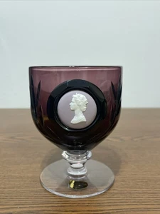 Wedgwood Jasperware Blue Glass Goblet H.M. Queen Elizabeth Amethyst Boxed & Cer - Picture 1 of 18