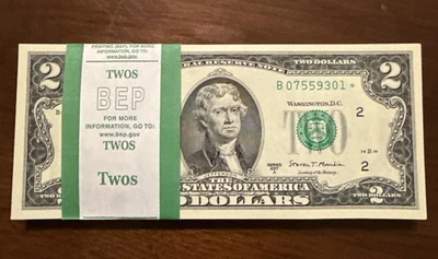 $2 Bill  2017A New York  STAR NOTE PACK 100  SEQ NOTES  UNC - Image 1 of 3