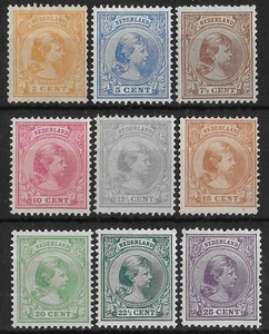 PAÍSES BAJOS 1891-1894 Conjunto de 9 estampillas montadas/LH como nuevas NVPH #34-42 CV 600 € EN MUY BUEN ESTADO - Imagen 1 de 2