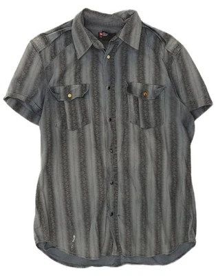 DIESEL Mens Short Sleeve Shirt XL Grey Striped Cotton SL17 - Image 1 of 4
