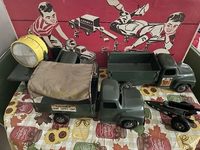 CONJUNTO COLECIONÁVEL VINTAGE BUDDY L COMBINAÇÃO EXÉRCITO CAMINHÃO NA CAIXA #5561 raro década de 1950 - Imagem 1 de 4