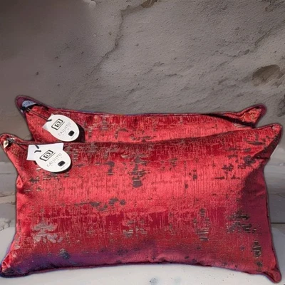 2 Callisto Home Lumbar Red & Metallic Black Throw Pillows 24" x 14" NWT - Image 1 of 2