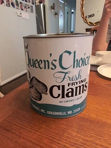 DE COLECCIÓN 1 GALÓN ESTAÑO QUEENS CHOICE FREASH ALMEJAS B & S FISHERIES GRASONVILLE MD. - Imagen 1 de 9