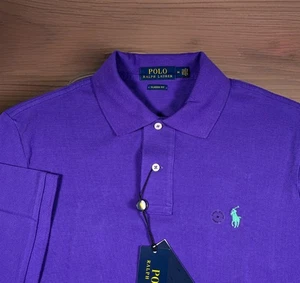 Polo Ralph Lauren Para Hombre Mediano Púrpura Calce Clásico Malla Logo Poni Polo Nuevo con Etiquetas - Imagen 1 de 8