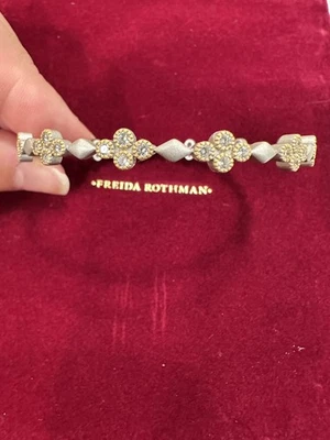 FREIDA ROTHMAN 925 Sterling Silver  14K GOLD PLATED OVAL CLOVER HINGED BANGLE - Image 1 of 4