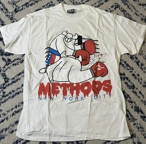 Methods NYC TShirt size L White 90s Vintage Y2K Graffiti “USA VS U.S.S.R.” ROCKY - Picture 1 of 3
