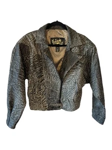 Chaqueta de cuero recortada de gran tamaño lavado ácido XS grunge de colección de los años 80 - Imagen 1 de 18
