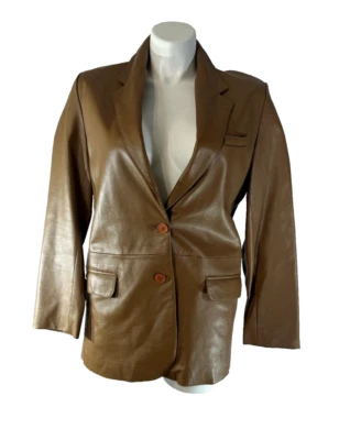 EXCELLED COLLECTION Women's Soft Leather Jacket Brown Size 14 Tall Lined Button - Image 1 of 4