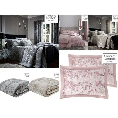 Catherine Lansfield Crushed Velvet Faux Plain Duvet Cover Set / Accessories