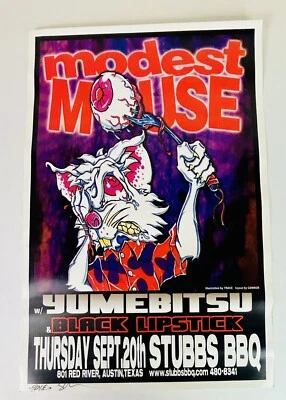 MODEST MOUSE STUBBS AUSTIN TX 2001 CONCERT POSTER TRACE CONNER W/ EXTRA SKETCH - Image 1 of 4