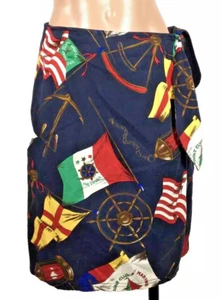 Vintage Liz&Co Wrap Skirt Womens 10 Blue Nautical Flags COTTON - Picture 1 of 6