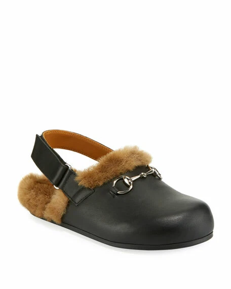 NUEVO EN CAJA 100 % AUTÉNTICO Zapatilla Gucci Niños Cuero Negro Mordida de Caballo Mula con Forro de Piel Sintética Foto 1 de 4