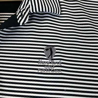 Hard Rock GOLF PUNTA CANA Polo Shirt  Men’s  2XL Black White Stripe - Image 1 of 4