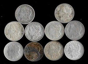 TEN (10) Morgan Silver Dollars (1921-P/D/S) 90% Silver Lot C41-1 - Picture 1 of 3