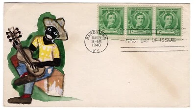 #879 Stephen Collins Foster FDC 1940 Famous Amer Composer Hand-drawn Adler - Image 1 of 2