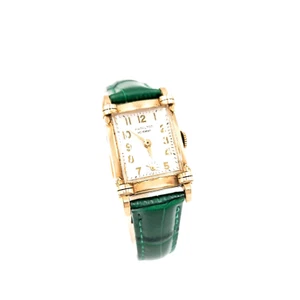 Hamilton Vintage Gold Plated Women's Green Leather Strap Watch Mechanical Mov. - Picture 1 of 9