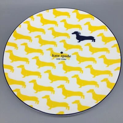 Kate Spade Wickford one Plate Dachsund Dog Yellow Navy Accent Lunch Dessert 9" - Image 1 of 4