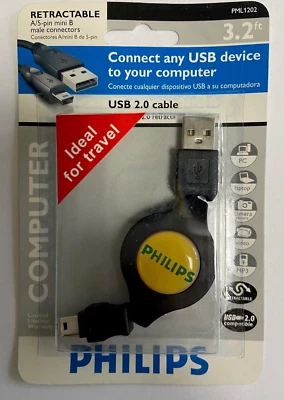 A-Mini B (5 pin) USB 2.0 Retractable Cable - Image 1 of 4