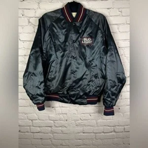 Bomber Bud Light vintage anni 80/90 blu raso nylon giacca varsity taglia media - Foto 1 di 13