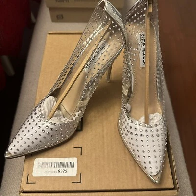 Steve Madden VALA Women's Clear Pump Silver Studs Spikes Size 7.5 NEW rhinestone - Image 1 of 4
