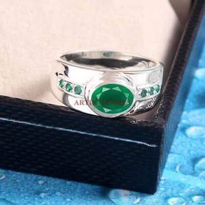 Natural Green Onyx Gemstone with 925 Sterling Silver Ring for Men's #5714 - Picture 1 of 3