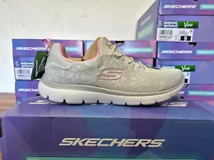 SKECHERS WOMENS SHOES GREY SKETCHERS LADIES MEMORY FOAM SLIP-ON TRAINERS UK 5 - Picture 1 of 10
