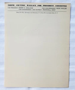 Seltener Briefpapier-Briefkopf 1948 von Rockwell Kent Kongresskampagne - Bild 1 von 1