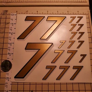 Gold w/Black-White #7's Racing Numbers Vinyl Decal Sheet 1/10-1/12 slash - Picture 1 of 10