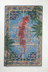 Bengal Tiger - Blue and Rust, Hand-Tufted Wool & Viscose Soft Area Rug Carpet - Picture 1 of 6