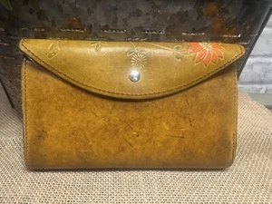 Vintage Geldbörse Leder Hippie Look Gänseblümchen Blume Handarbeit - Bild 1 von 12