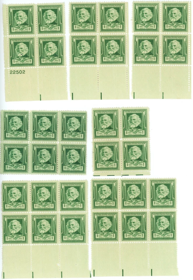 1940 1c US Postage Stamps Scott 864 Henry Wadsworth Longfellow Lot of 34 - Image 1 of 1
