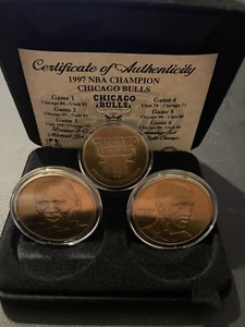Highland Mint Chicago Bulls 1997 NBA Champions Bronze Coin Set #74/2500 - Picture 1 of 2