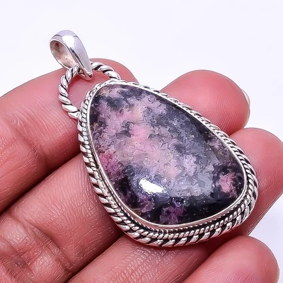 Black Manganese In Rhodonite - Colorado 925 Sterling Silver Pendant 1.95" P51733 - Image 1 of 4