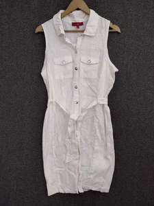 Guess Women's White Linen Belt Shirt Fitted Dress Collared Button Down Size XL - Picture 1 of 9