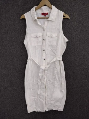 Guess Women's White Linen Belt Shirt Fitted Dress Collared Button Down Size XL - Image 1 of 4