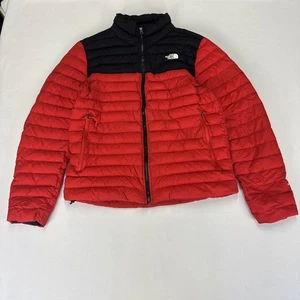 THE NORTH FACE Puffer Jacket Mens Large Red Black Nylon 700 Goose Down Modern - Picture 1 of 14
