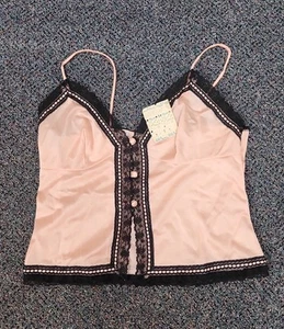 VTG Coral Pink and Black Lace Komar Lingerie Camisole Size 38 with Tag NOS Nice! - Picture 1 of 6