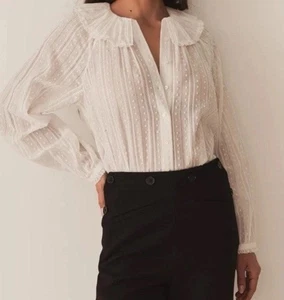 Doen Jacey Top Salt French Romantic Style Ruffle High Neck Cotton Size L - Picture 1 of 13