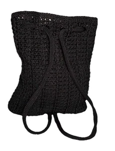 The Sak Crochet Knit Bucket Bag Lined Backpack Black 12" - Picture 1 of 16