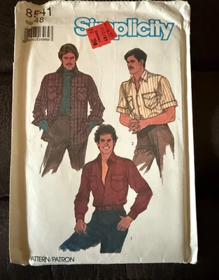 Simplicity Men's Pattern 8541 Shirt Flap Pockets Size 48 - 17.5" UNCUT Vtg 1988 - Image 1 of 4