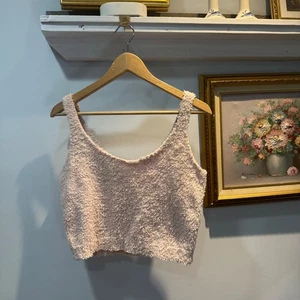 SKIMS Cozy Knit Bralette Tank Top L/XL Pale Pink Fuzzy Sleeveless Loungewear - Bild 1 von 6