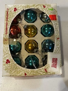 Vintage Shiny Brite 12 Glas Weihnachtsschmuck gemischte Farben verpackt Weihnachtsdeko - Bild 1 von 6
