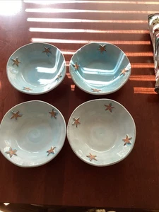 Blue Starfish Pottery Barn Bowl 9" Italy 3D Costal Summer Set Of 4 See Pics Chip - Picture 1 of 8