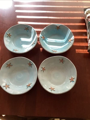 Blue Starfish Pottery Barn Bowl 9" Italy 3D Costal Summer Set Of 4 See Pics Chip - Image 1 of 4